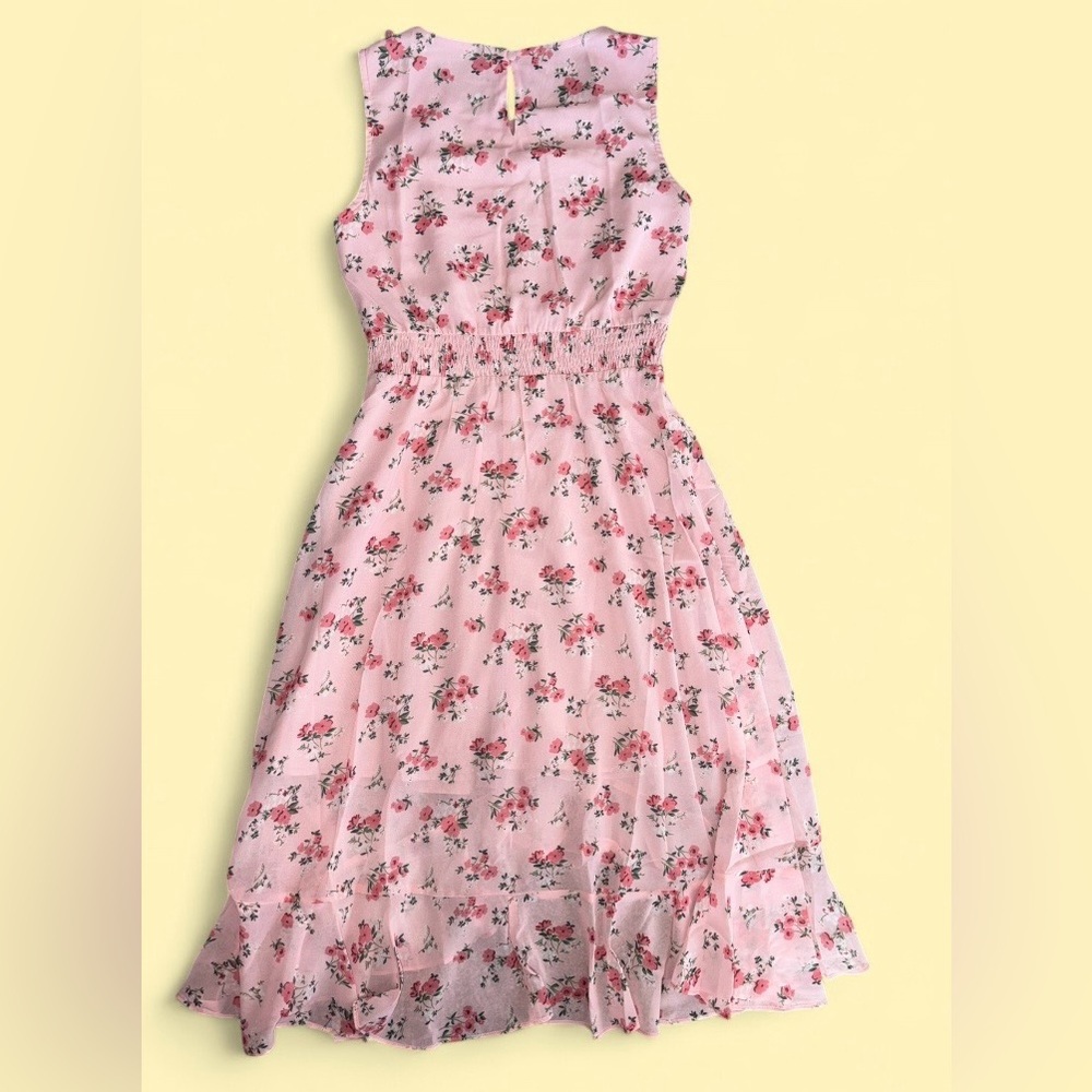 Allegra K Pink Floral Sleeveless Midi Dress XS | Smocked Waist - New With Tags - Picture 3 of 10